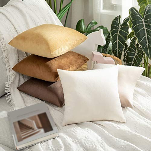 Image of MIULEE Pack of 2 Khaki Velvet Throw Pillow Covers 14x14 Inch Soft Solid Decorative Square Set Cushion Cases for Couch Sofa Bedroom