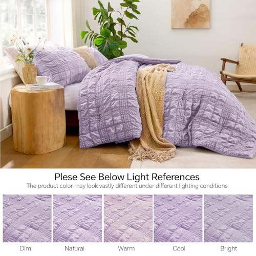 Image of BEDELITE Queen Comforter Set, Seersucker Bedding Set 3 Pieces, Lavender | All Season Use, Machine Washable, Soft and Lightweight, Ruched Comforter for Bedroom, Wrinkle-Resistant, Cozy and Stylish