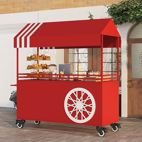 Genérico Carrito de Comida móvil con toldo - Carrito de Hierro con Ruedas para mercados al Aire Libre, ferias, Fiestas y Eventos - Puesto de Comida portátil para Servir Comida fácilmente y con comodi