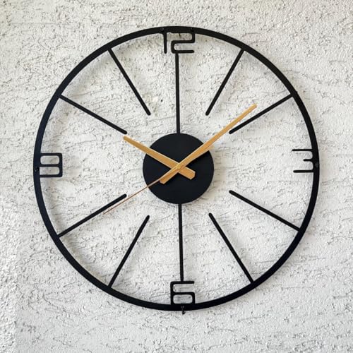 Image of Wall Clock Stylish Metal Analog Wall Clock for Living Room, Bedroom, Office, Kitchen, Home and Hall | Antique Fancy Big Size Modern Wall Watch (Black(DA-214), 40 CM)