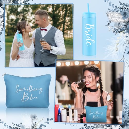 8 Pcs Something Blue Wedding Gift for Bride Wedding Handkerchief 16 oz Skinny Acrylic Tumbler Lace Garter Belt Angel Bouquet Charm Bridal Cosmetic Bag Scrunchies Gift Box Jewelry Case4