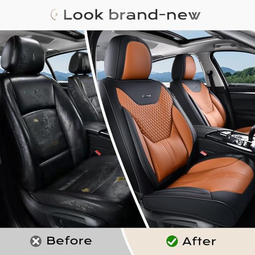 Image of Coverado Car Seat Covers Full Set, Front Seat Covers with Lumbar Support and Back Seat Cover Waterproof Leather Automotive Seat Cover, Universal Car Interior Protectors Cushion for Most Cars