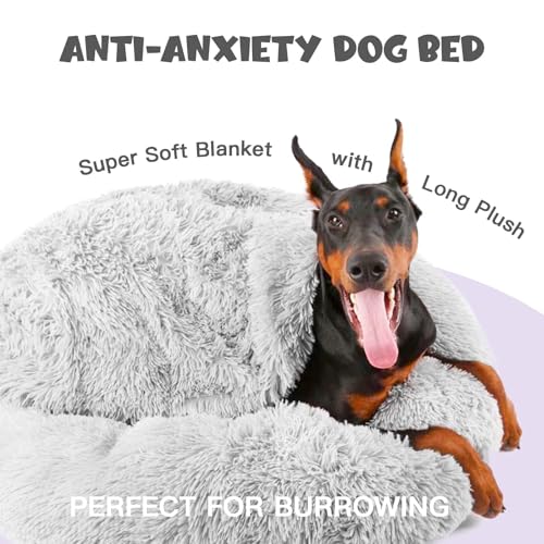 Image of Himax Donut Dog Beds for Large Dogs with Blanket, Cozy Soft Fluffy Round Dogs Beds, Calming Dog Bed Washable (20 inch /26 inch /35 inch) Light Grey