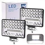 【Luz de trabajo LED superbrillante】 Faros auxiliares LED tipo de haz: haz combinado puntual (30 °) e inundación (120 °); chips LED de 96 piezas; 2 modos: haz alto y haz bajo; foco LED superbrillante de 27000 lúmenes para tractores; Luz blanca fría y brillante de 6000 K para una visibilidad clara.