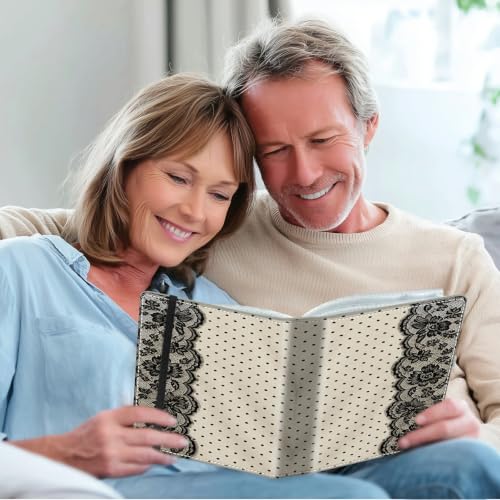 Image of Photo Album 4x6 120 Photos with Strong Elastic Band, Ivory Lace Dots | Large Capacity Premium Leather Picture Album, Portable Wallet Albums Photo Book for Family Anniversaries Wedding Baby