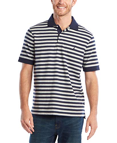 Nautica Men's Classic Fit 100% Cotton Soft Short Sleeve Stripe Polo Shirt, Navy, Large