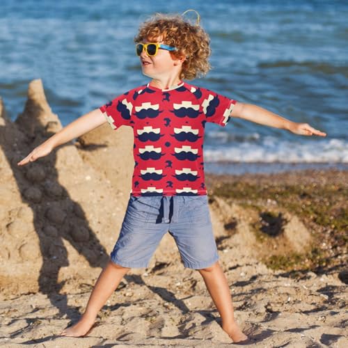 Boys Short Sleeve T-Shirts Beard Red Graphic Rashguard Kids Swim Shirts Sun UPF 50+4