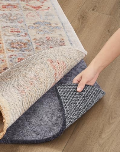 Veken Non Slip Cushioned Rug Pad Gripper, Felt and Silicone Backing, 5 x 7 Ft, 1/4 inch Thick Carpet Liner Protector Mat for Area Rugs and Hardwood Floors, with Over 99 Pcs Anti-Slip Strips Pattern
