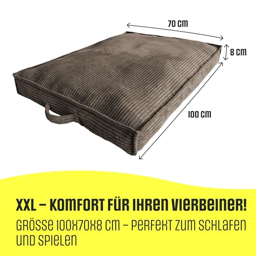 Extrasen Hundebett Hundekissen Cord Große Hunde Waschbar Abriebfest 100 x 70 cm Dunkelbeige XXL