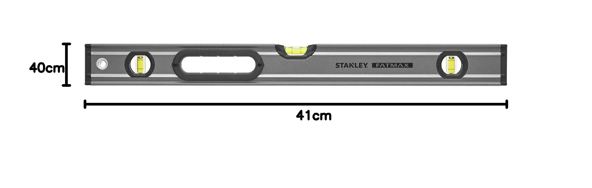 STANLEY 043624 FatMax Niveau 60 Cm - Gamme FATMAX - Corps Aluminium - 3 Fioles Réversibles - Semelle Usinées - Revêtement Anti-Abrasion - Poignée Bi Matière - Précision +/- 0,5Mm