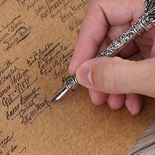Walfront Calligraphy Quill Pen Set Vintage Red Ink Lettering 5 Replacement Metal Nibs 1 Ink Bottle Gift