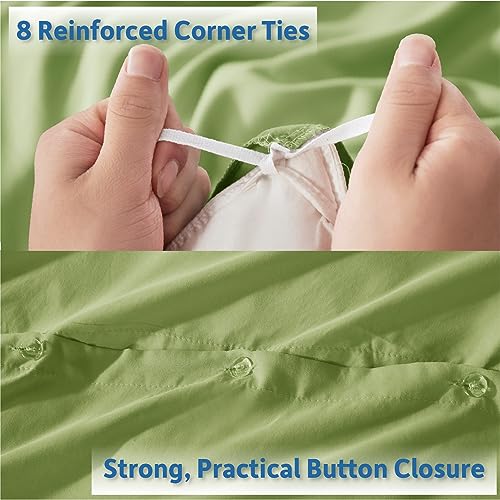 Nestl Twin Duvet Cover Set with Comforter Insert - Calla Green 3 Piece 68x90 Duvet Cover & 1 Pillow Sham with White Quilted Down Alternative Comforter, Ultra Soft, All Season