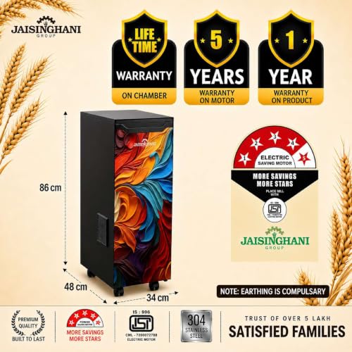 Image of JAISINGHANI GROUP Fully Automatic Talky Atta Chakki for Home | Smart Voice Assistant Flour Mill with 1HP BLDC Motor | Digital Meter & Auto-Clean | Grinds 50+ Grains & Spices