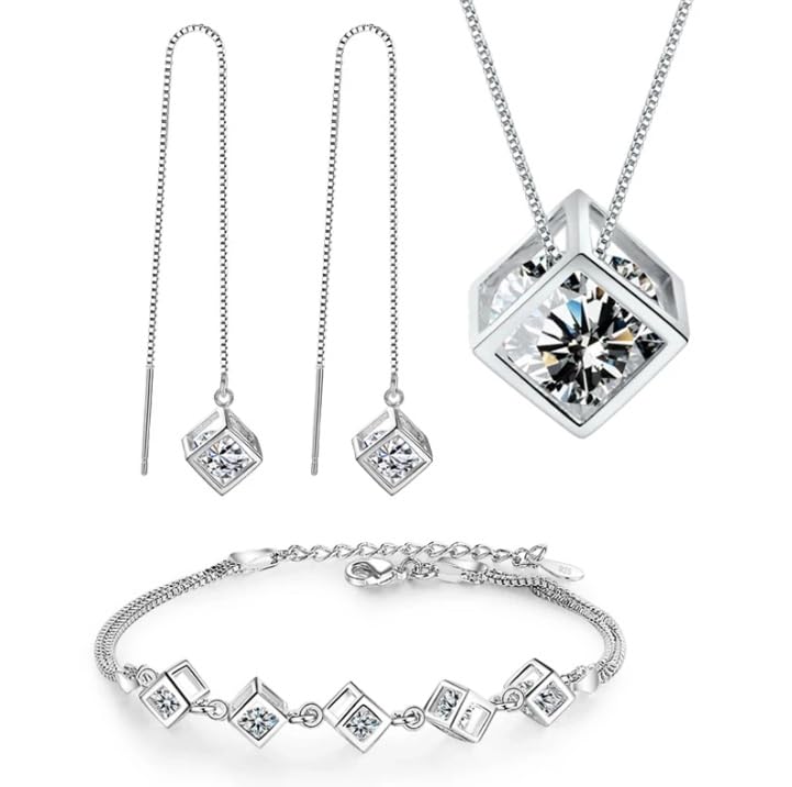 Conjunto de collar de plata 925 y pulsera de circonitas de alta joyería