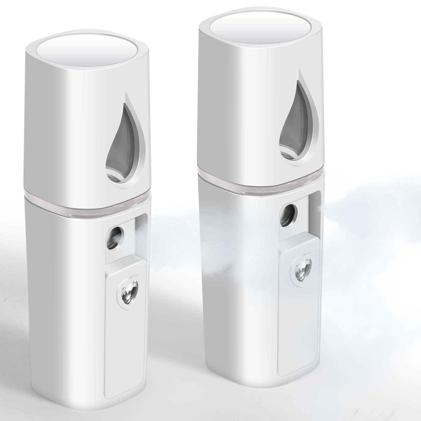 GIVERARE Paquete de 2 nano vaporizadores faciales, práctico mini rociador con espejo, pulverizador de niebla recargable por USB, tanque de agua visual hidratante e hidratante para cara, maquillaje,