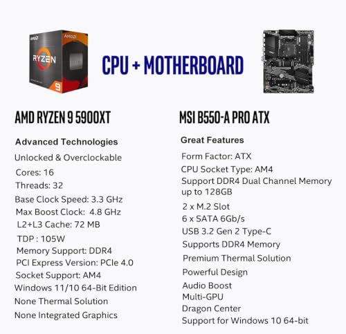Image of Micro Center AMD 5900XT Processor with MSI B550-A PRO ATX Motherboard | CPU Motherboard Combo, AM4, DDR4, PCIe 4.0, 2x M.2, USB 3.2 Gen 2 Type-C, Windows 10 64-bit Support