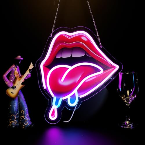 Image of Lips Big Tongue Neon Sign,Innovative Integral Forming Process,With Dimmable Switch For All Holiday Party and Home Decoration