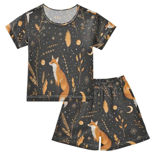 senya Fox and Astrology Moon 1 Summer Pajamas Set Short Cotton Sleepwear 2 Piece Multicolor