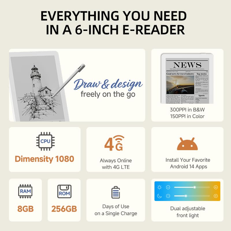 Bigme B6 Pro 15,2 cm Eink E-Reader, 8 + 256 GB, czarny