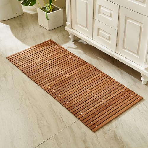Organizedlife Badematte Holz, Teakholz rutschfest Badvorleger, Duschmatte, Holzduschmatte, Badezimmerteppich, Dusch Vorleger, Stabmuster (118x50 cm)