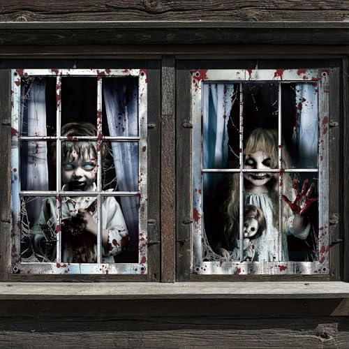 LETSHOLD 2 Piezas Halloween Decoracion para Casa Terror, 80 x 120 cm Cortinas Adornos para Fiesta de Halloween Carnaval Interior Exterior Puertas Ventana Decoracion (D)