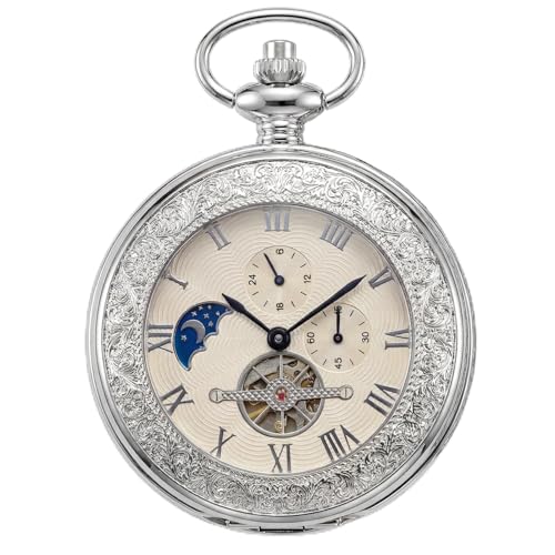 OBTAIN HOUSIA Vintage Mechanical Pocket Watch - Exquisite Double-Sided Floral Engraved...