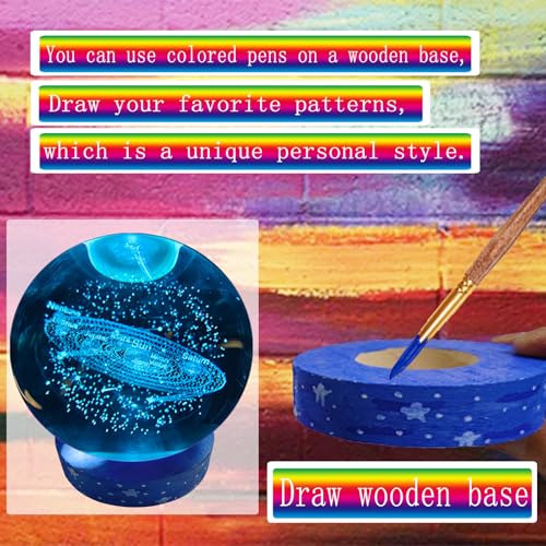 Image of 3D Solar System Crystal Ball 3.15 inch / Wooden USB Switch Base with LED Gradient Lighting /Solar System Model Decor /Birthday, Christmas Gifts for Teens
