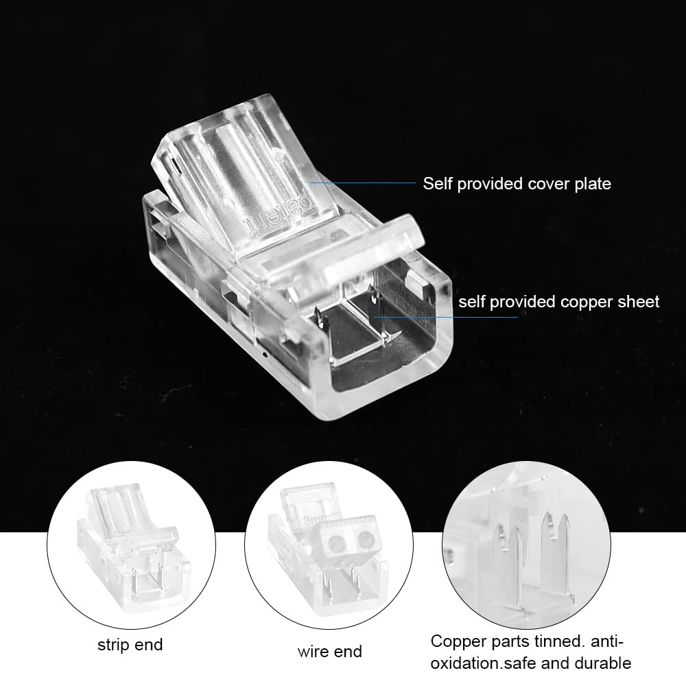 12 Stück Lötfreie LED Streifen Verbinder – Transparent, 2-Pin 8mm Für SMD 5050/5630 Bänder
