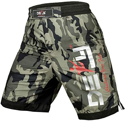 DEFY Premium MMA Fight Shorts Clothing UFC Cage Kickboxing Fighting Grappling Martial Arts Muay Thai Training Camouflage (Green Camo, 2XL)