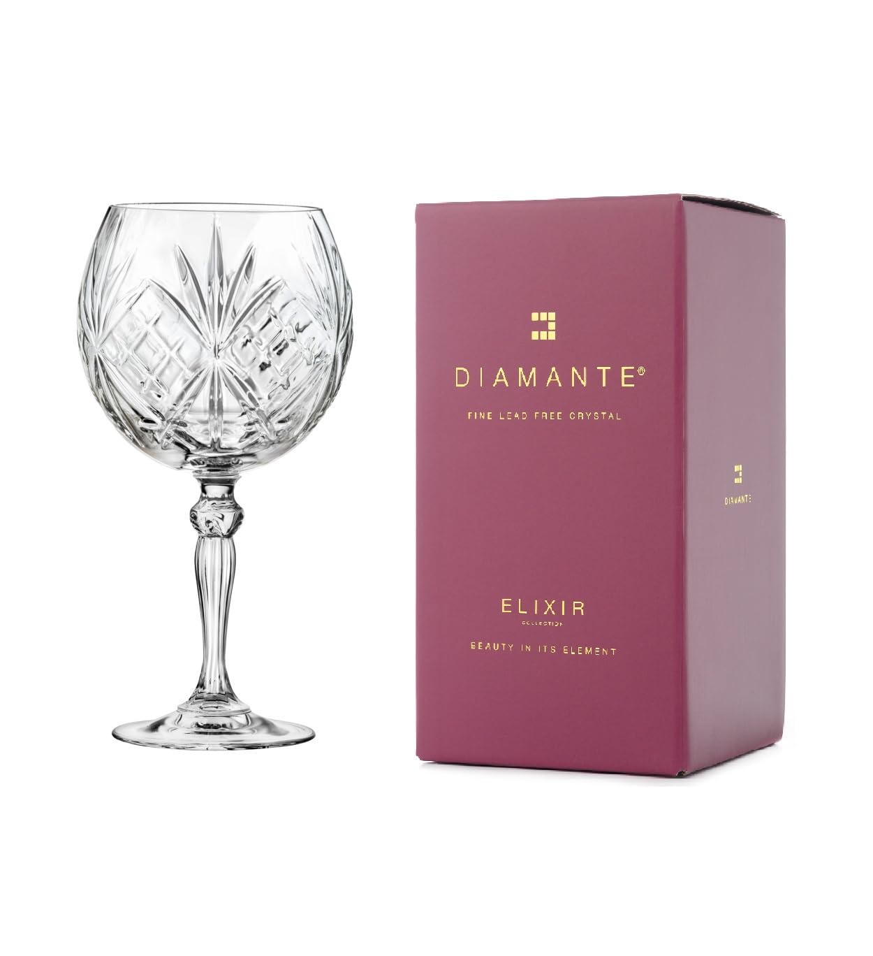 DIAMANTE Gin Copa Glass - 'Chatsworth' - Crystal 580ml Capacity - Single Gift Box of 1 Glass