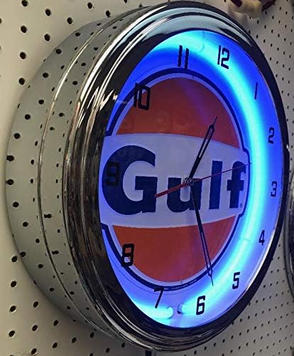 Miniatura 2 de 16 "Gasolina del Golfo Motor de la gasolinera de la señal de la estación de gas solo reloj de neón azul ningún Nox Gulftane por MCA