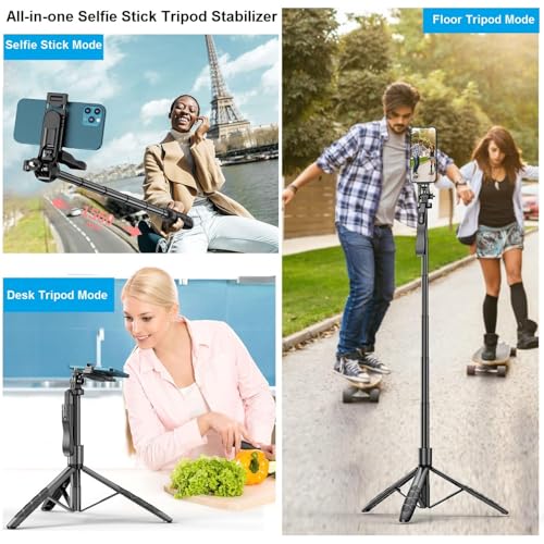 Selfie Stick Phone Tripod for iPhone - 60" Extendable Cell Phone Tripod Remote for iPhone Android Camera Gopro 360° Rotating Travel Tripod Stabilizer Phone Stand Holder for Pictures Video Record Vlog - Image 3