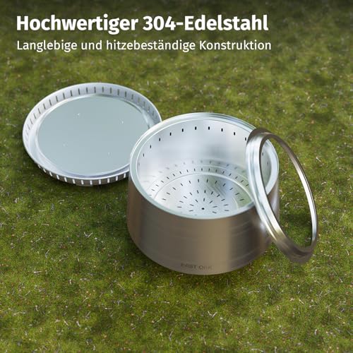 EAST OAK Feuerschale für den Garten 53 cm, Rauchfreie Feuerschalen Outdoor, Feuerkorb, Feuerstelle für Holz, Abnehmbare Ascheplatte, mit Tragetasche, Silber – Bild 6