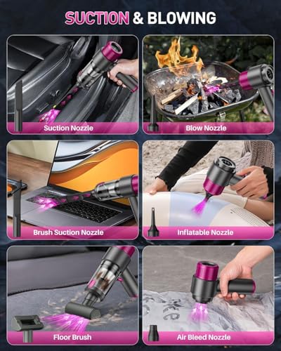 Image of Handheld Car Vacuum Portable Cordless, 15000PA Powerful Mini Vacuum Cleaner | 4-in-1 Air Duster & Blower, Built-in LED Light with Complete Nozzle Accessories, Small Hand Vacuum for Car, Home, Office