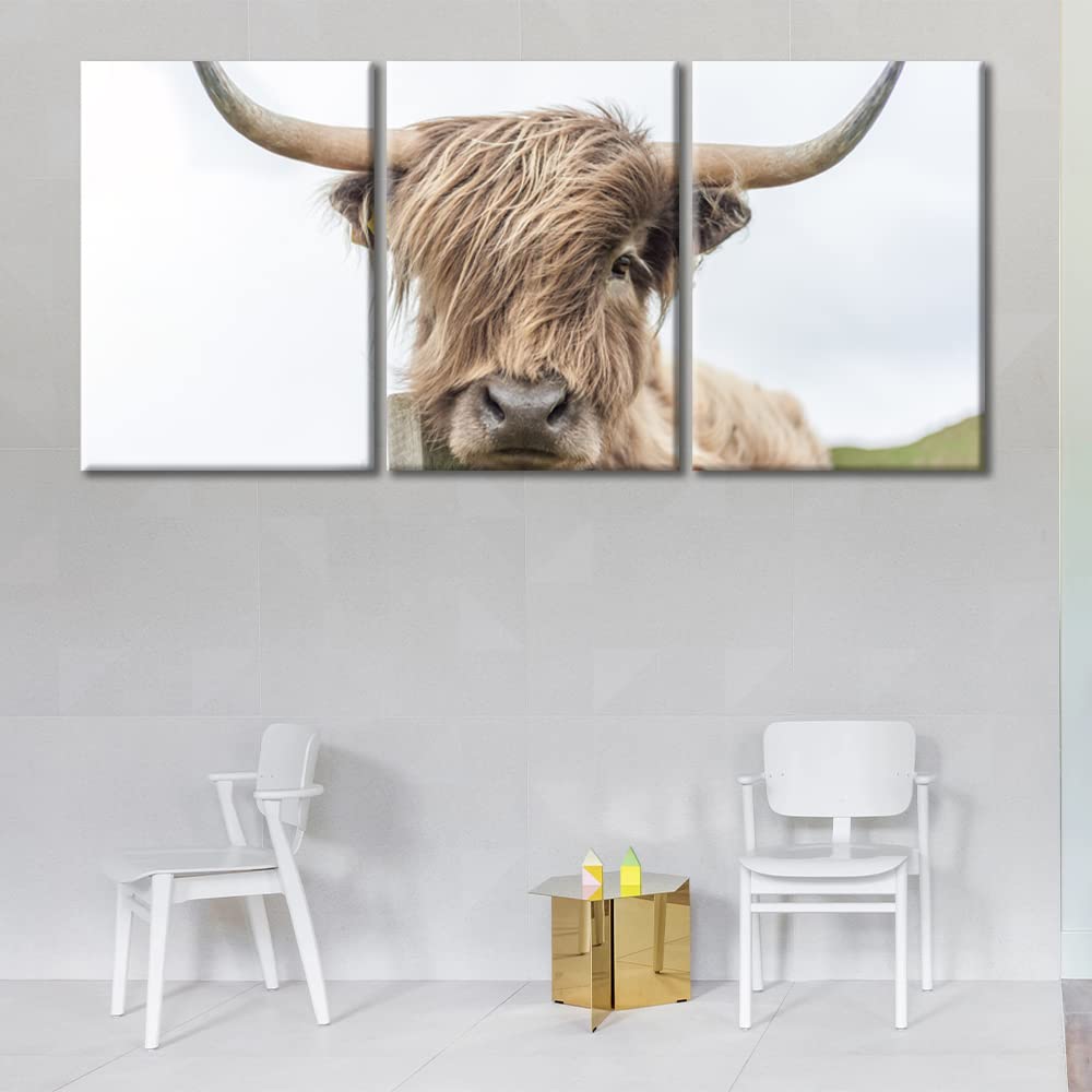 Highland Cow Wall Art for Living Room Animal Pictures Canvas Prints Multi Piece Wildlife Painting Canvas Artwork Wall Decor Framed Giclee Gallery-Wrapped Posters and Prints, 60" Wx28 H