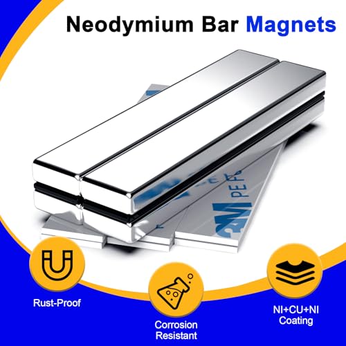 Image of Powerful Neodymium Bar Magnets, 4 Pack N52 Heavy Duty Magnet, 60x10x5mm | Rare Earth Magnets, Rectangular Magnets, Small Magnet Strong for Fridge, DIY, Garage, Kitchen, Science, Craft, Office