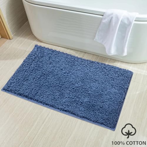 Image of Luxe Home Colosseum Bath Mat 100% Cotton (40x60 cm) Super Soft Non-Slip Bathroom Mat for Bedroom Door (Blue)