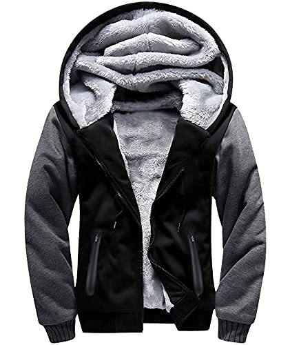 Scodi Hoodies For Men Winter Fleece Sweatshirt - Full Zip Up Thick Sherpa Lined Greyblackll-M #TOP1