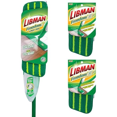 Libman Freedom Spray Mop Kit | Microfiber Mop | Household Essentials | Hardwood Floor Cleaner | Wall Mop | 24 Oz Reservoir Tank | Two Extra Replacement Heads Included Cover