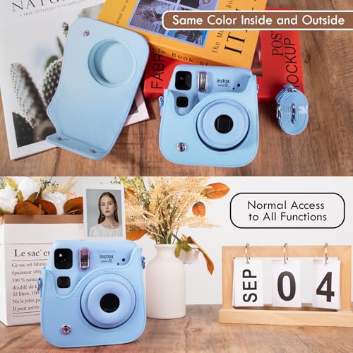Funda para cámara Fuji Mini SE/7 Plus cuero PU azul miniatura 4