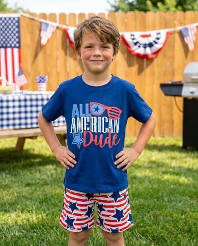 Image of Boys 2pc Shorts Set Outfit Short Sleeve Shirt with Bold Applique Print and Shorts