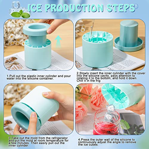 Mumufy Cylinder Silicone Ice Cube Molds, Holds To 60 Ice Cubes, Decompress Ice Lattice Ice Cube Trays 3D Ice Maker Cup Press Type Easy Release Ice Cube Cup (Blue, White Gray,4 Pcs) #TOP5