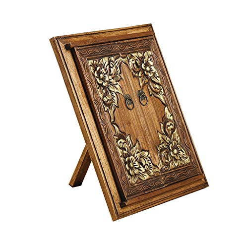 Preisvergleich Produktbild Spiegel Teak geschnitzter antiker, Faltbarer, tragbarer Kosmetikspiegel Massivholz-Desktop-Kosmetikspiegel Wandmontierter Bilderrahmen (Color : Brown, Size : 17.7 * 23CM)