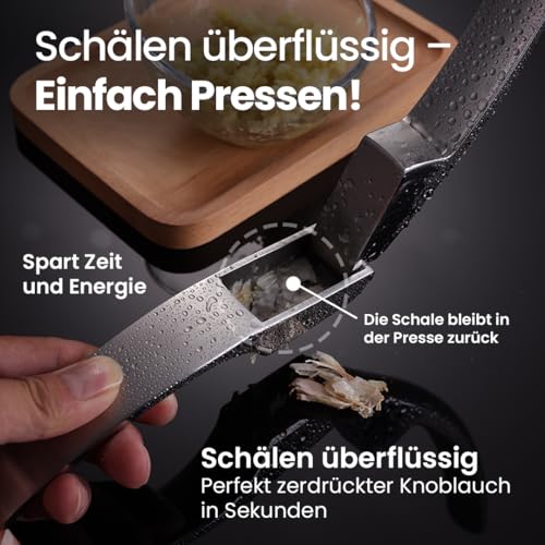 Knoblauchpresse Edelstahl Set mit 2 Aufsätzen | Knoblauch Presse für Knoblauchpaste & Stücke | Garlic Press für Knoblauch & Ingwer (kein Schälen notwendig) | Spülmaschinenfest 5 Jahren Garantie