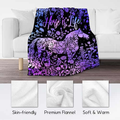 Horse Blanket for Girls - Soft Fuzzy Throw Blanket Gifts - 40x50 Inches Cute Blankets for Couch, Sofa & Office