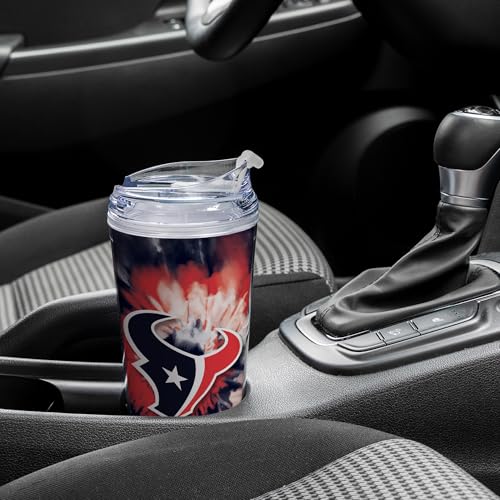Image of Rico Industries NFL Football Houston Texans Metallic Tie Dye 24oz Metallic Acrylic Tumbler with Hinged Lid, Officially Licensed Double Wall Tumbler with Straw