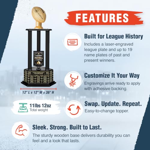 Image of TrophySmack 19-Year Perpetual Fantasy Football Trophy, Custom Engraved