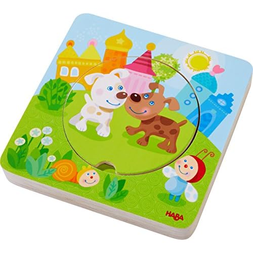 HABA 303536 - Holzpuzzle Kunterbunte Tierkinder | Puzzlespaß in 5 Schichten | Holzspielzeug ab 12 Monaten | Stabile Holzteile mit bunten Tiermotiven