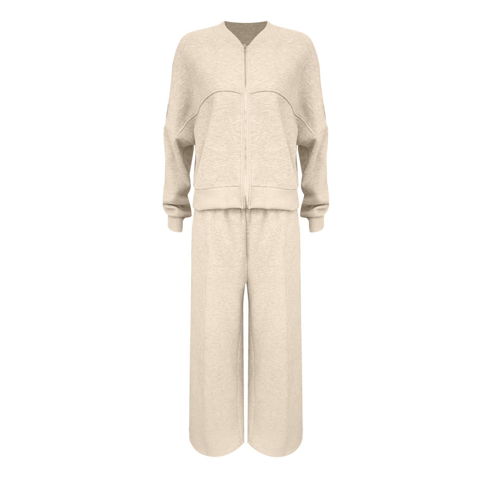 Survêtement de loisirs pour femme - Veste de jogging douillette - Avec fermeture éclair - Manches longues - Couleur unie - Printemps - Tenue de loisirs - Ensemble de loisirs - Tenue de maison