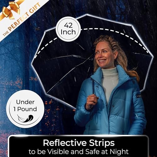 Image of TUMELLA Strongest Windproof Travel Umbrella (Compact, 100MPH Wind-Tested), Light, Portable, One-Handed Use, Automatic Folding Rain Umbrella, Durable, Premium Grip, Fits Car & Backpack